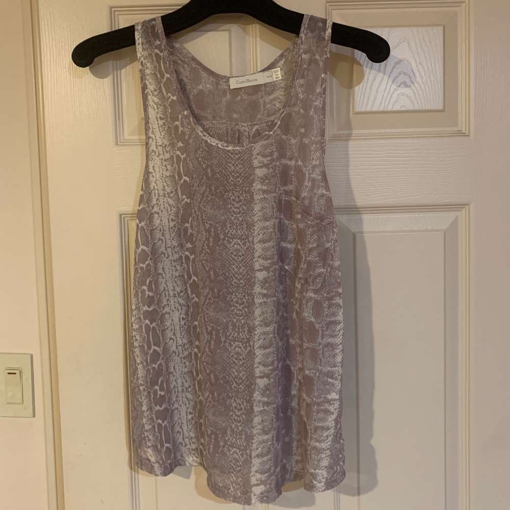 Costa Blanca Taupe/Beige Snakeprint Sheer Sleeveless Top sz M